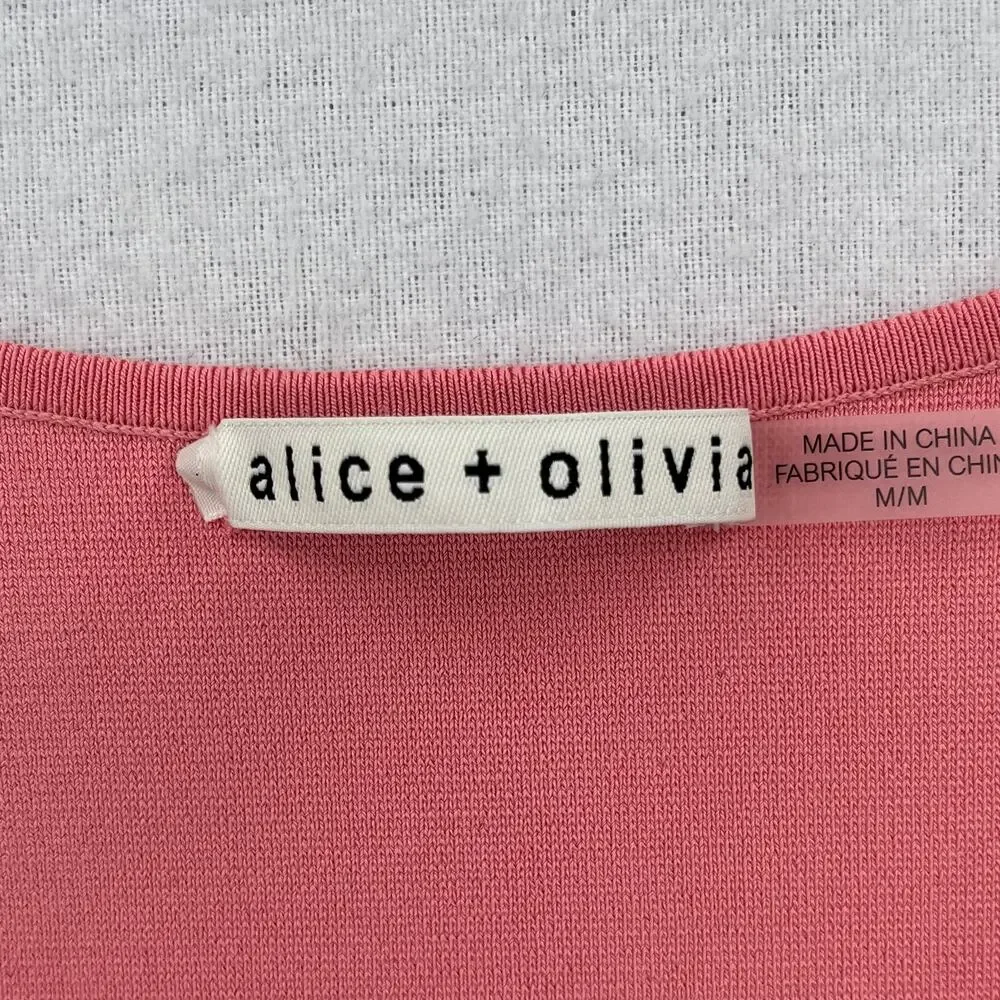 ALICE AND OLIVIA Sharee Top Womens Medium Pink Tie Knit Crop V Neck Long Sleeve